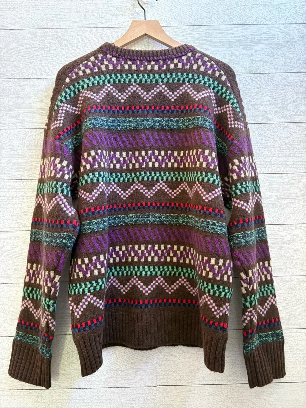 Scotch & Soda Fair Isle Jacquard Crewneck Sweater Brown Multi Mohair Blend L NWT